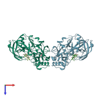 PDB entry 3ohf coloured by chain, top view.