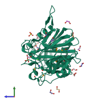 PDB entry 3ohg coloured by chain, side view.