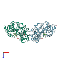 PDB entry 3ohh coloured by chain, top view.
