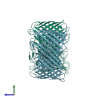 PDB entry 3ohn coloured by chain, side view.