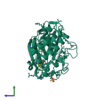PDB entry 3ohr coloured by chain, side view.
