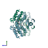 PDB entry 3oht coloured by chain, side view.