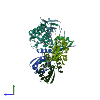 PDB entry 3ohu coloured by chain, side view.