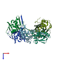 PDB entry 3ohu coloured by chain, top view.