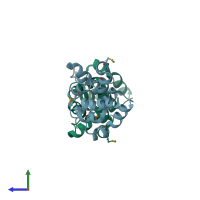 PDB entry 3ohw coloured by chain, side view.