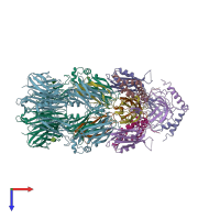 PDB entry 3ohx coloured by chain, top view.