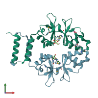 PDB entry 3oi8 coloured by chain, front view.