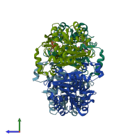 PDB entry 3oif coloured by chain, side view.