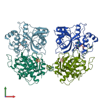 PDB entry 3ois coloured by chain, front view.