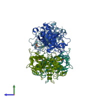 PDB entry 3ois coloured by chain, side view.