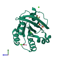 PDB entry 3oiu coloured by chain, side view.