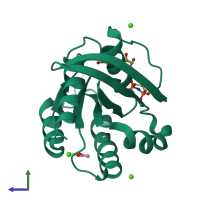 PDB entry 3oiw coloured by chain, side view.