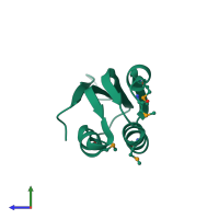 PDB entry 3oiz coloured by chain, side view.