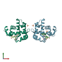 PDB entry 3oj1 coloured by chain, front view.