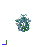 PDB entry 3oj1 coloured by chain, side view.