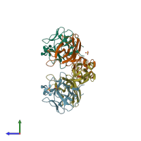 PDB entry 3oj2 coloured by chain, side view.