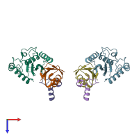 PDB entry 3oj4 coloured by chain, top view.