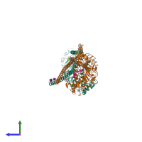 PDB entry 3oja coloured by chain, side view.