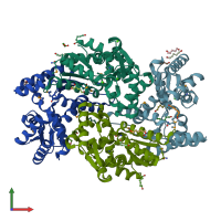 PDB entry 3ojc coloured by chain, front view.