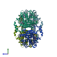 PDB entry 3ojf coloured by chain, side view.