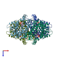 PDB entry 3ojf coloured by chain, top view.