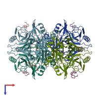 PDB entry 3ojk coloured by chain, top view.
