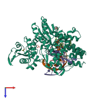 PDB entry 3ojs coloured by chain, top view.