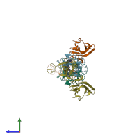 PDB entry 3ojv coloured by chain, side view.
