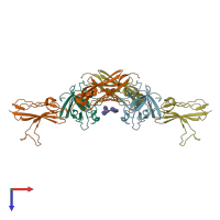 PDB entry 3ojv coloured by chain, top view.