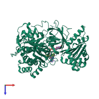 PDB entry 3ojw coloured by chain, top view.