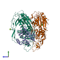 PDB entry 3ojy coloured by chain, side view.