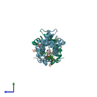 PDB entry 3ok5 coloured by chain, side view.