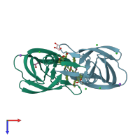 PDB entry 3ok9 coloured by chain, top view.