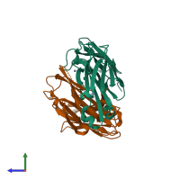 PDB entry 3okk coloured by chain, side view.