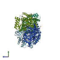 PDB entry 3oks coloured by chain, side view.