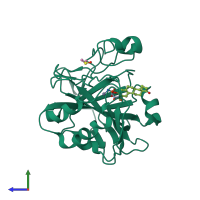 PDB entry 3oku coloured by chain, side view.