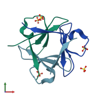 PDB entry 3ol0 coloured by chain, front view.