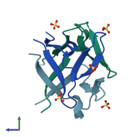 PDB entry 3ol0 coloured by chain, side view.