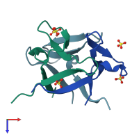 PDB entry 3ol0 coloured by chain, top view.