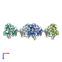 PDB entry 3olb coloured by chain, top view.