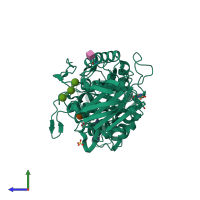 PDB entry 3old coloured by chain, side view.