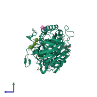 PDB entry 3ole coloured by chain, side view.