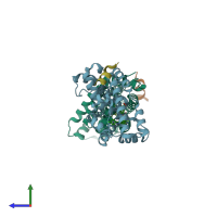 PDB entry 3olf coloured by chain, side view.