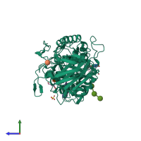 PDB entry 3olg coloured by chain, side view.