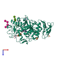 PDB entry 3olg coloured by chain, top view.