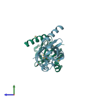 PDB entry 3olo coloured by chain, side view.
