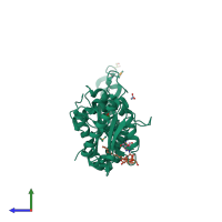 PDB entry 3olq coloured by chain, side view.