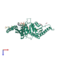 PDB entry 3olq coloured by chain, top view.