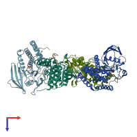 PDB entry 3olr coloured by chain, top view.