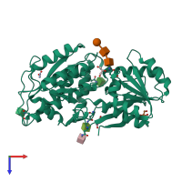 PDB entry 3om0 coloured by chain, top view.